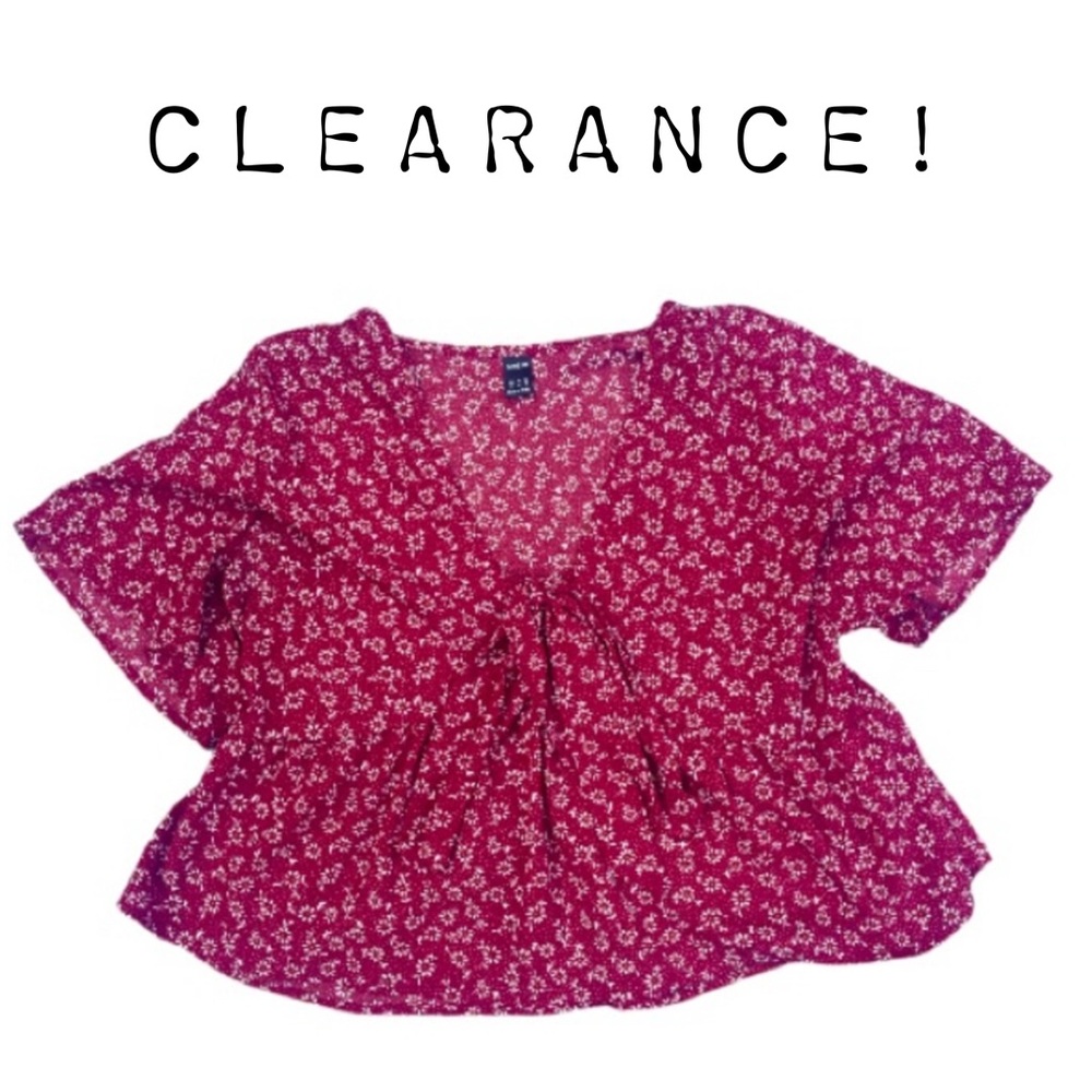 SHEIN Pink Floral Tie-Front Peplum Blouse